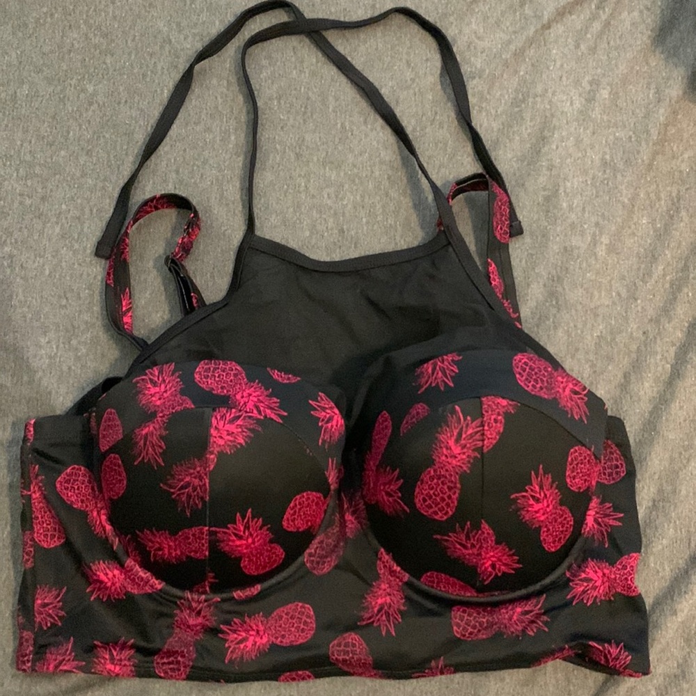 Black with red pineapple design structured bikini top~